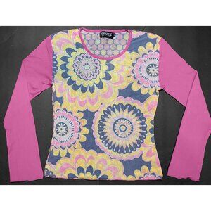 BLUES ORIGINAL Multicolor Mix-Print Mesh Long Sleeve Tee - Size Med - Preowned